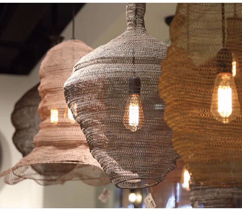 Vintage Mesh Pendelleuchte Wabi Sabi Restaurant Pendelleuchte für Wohnzimmer Küche Loft Dekor Designer unregelmäßige Hängelampe – Detail 10