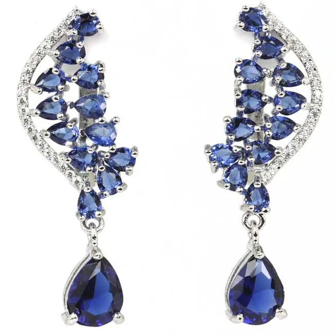 

925 SOLID STERLING SILVER Earrings Tanzanite Red Rubies Rich Blue Aquamarine Green Emerald White CZ Jewelry For Woman's