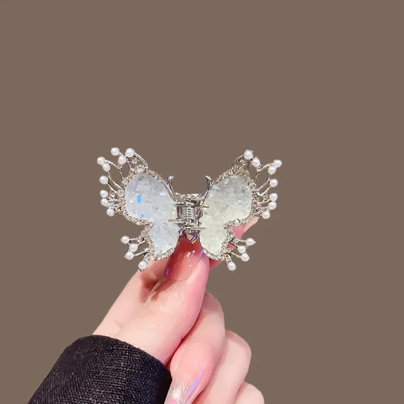 Feengrüne Kristall-Strass-Schmetterlings-Haarklammer, exquisite Damen-Haarklammer für die Rückseite des Kopfes, verlaufte Haarklammern, Retro-Haar-Accessoires – Detail 4