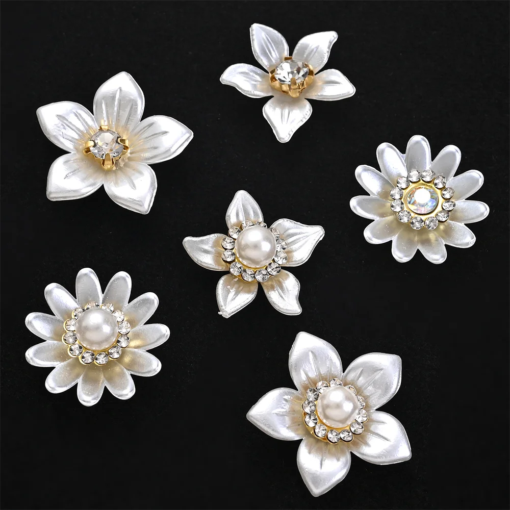 Flower Charms Imitation Pearl Rhinestone DIY Jewelry Handmade Decoration Accessorizing Clothes Hats 30pcs