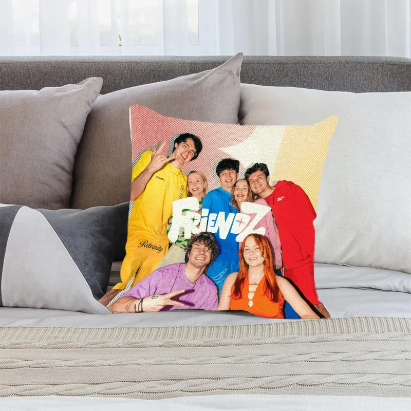 1pc Friendz 그룹 사진 인쇄 쿠션 커버, 2D 양면 폴리에스테르 쿠션 케이스, 다채로운 친구 그룹 장식 베개, Gi