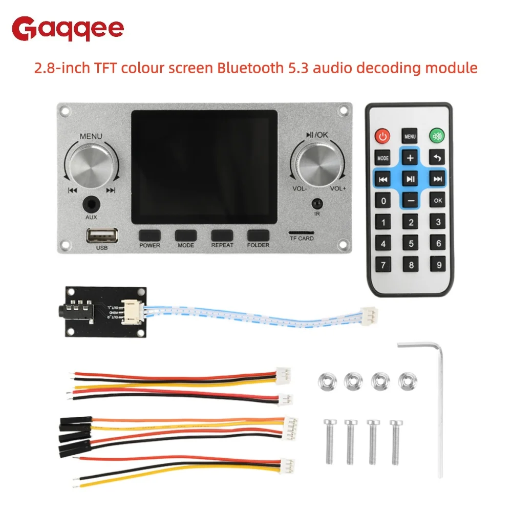 DC 5–12 V Bluetooth 5.3 Audio-Decoder-Board-Modul, 2,8-Zoll-TFT-Farbbildschirm, I2S, digitaler Audio-Ausgang, Player, Zweikanal-Ausgang