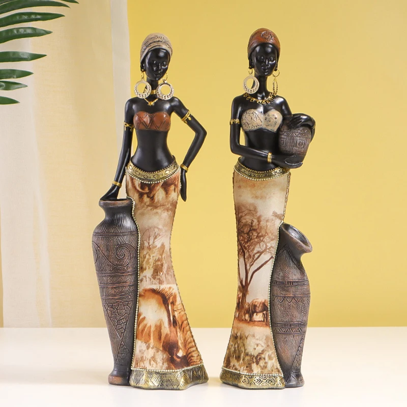 Vintage African Style Resin Handicraft Ornaments - Black Women's Art Sculptures