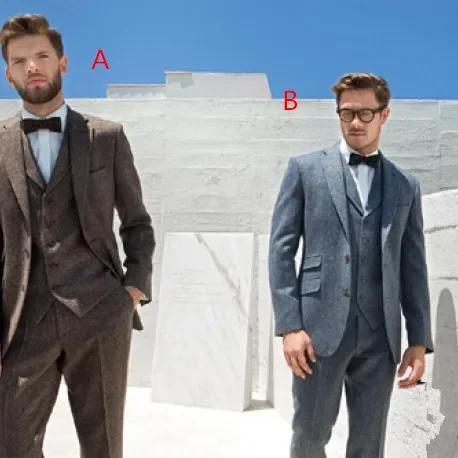 

Brown Grey Tweed Warm Vintage Suit Wedding Suits For Men Custom Slim Fit 3 Piece Prom Tuxedo Groom Blazer Sets Terno Masculino