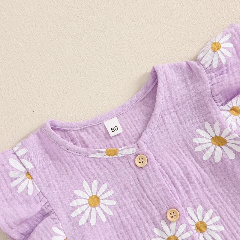 Floral Print Summer Outfit Set for Baby Girls - Cute Top  Elastic Shorts