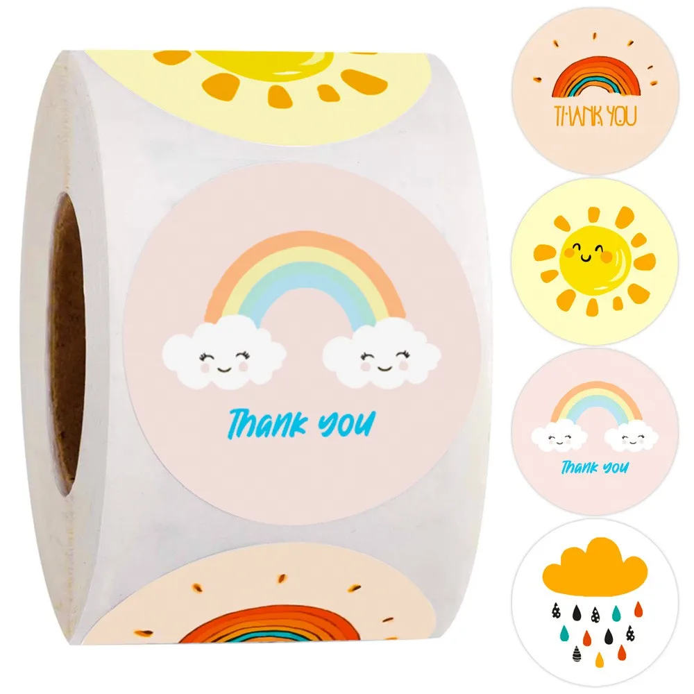 

500 Pcs Thank You Stickers With 4 Designs Round Adhesive Label Stickers For Gift Bag Wedding Party Favor Business Packaging Seal