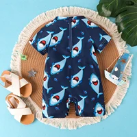 Summer 0-2 Years Old Fashion Trend Cute Baby Universal Comfortable Soft Shark Print Clear Swimsuit Jumpsuit Personality 2