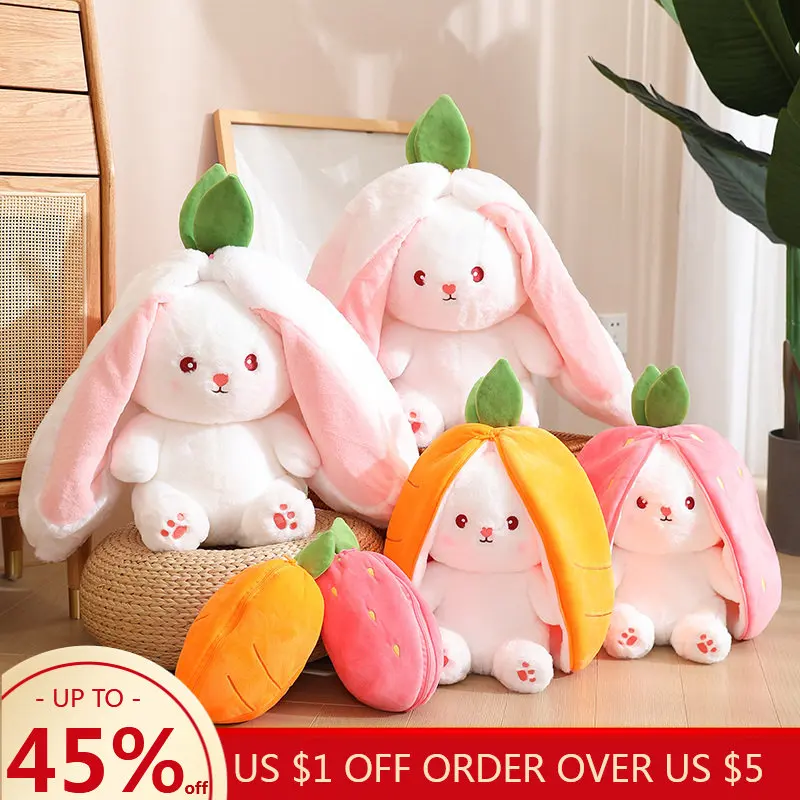 Kawaii Fruit Throw Pillow Carrot Strawberry Bunny Plush Toy Cute Rabbit