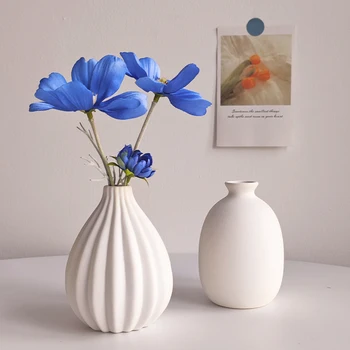 Vaso da fiori nordico bianco Vasi in ceramica Arredamento della camera Fiori in ceramica moderni Bottiglia di piante Vaso da fiori Decorazione del soggiorno di casa 1