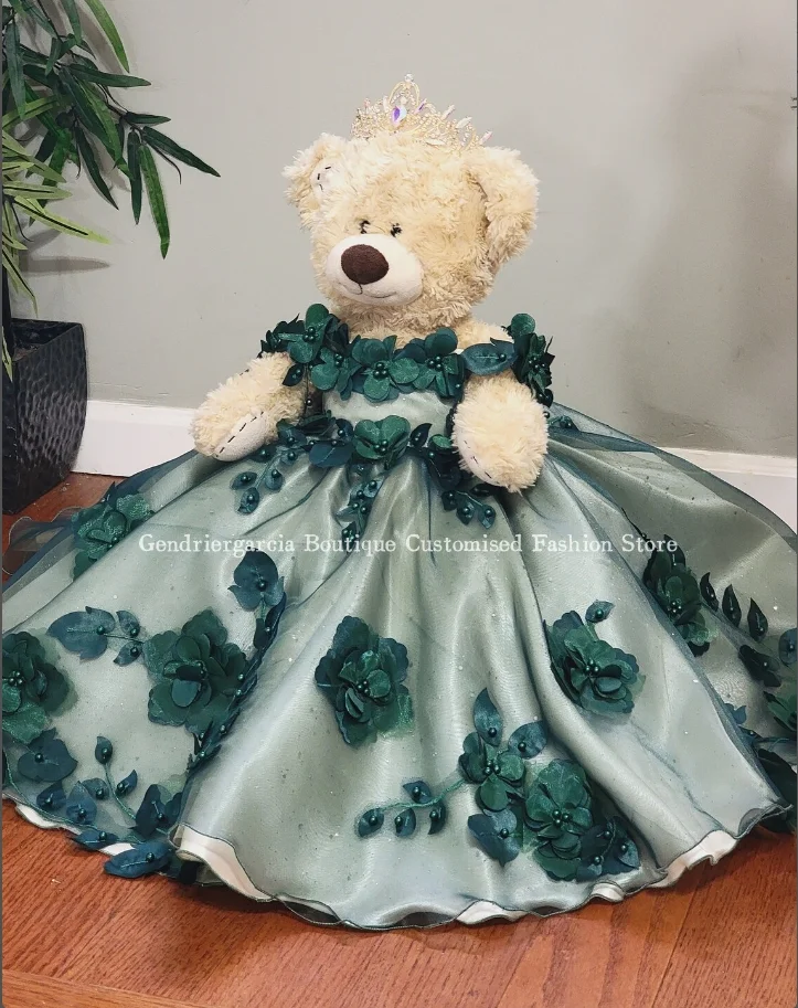 Emerald Green Mini Quinceanera Teddy Bear Dress One Shoulder 3D