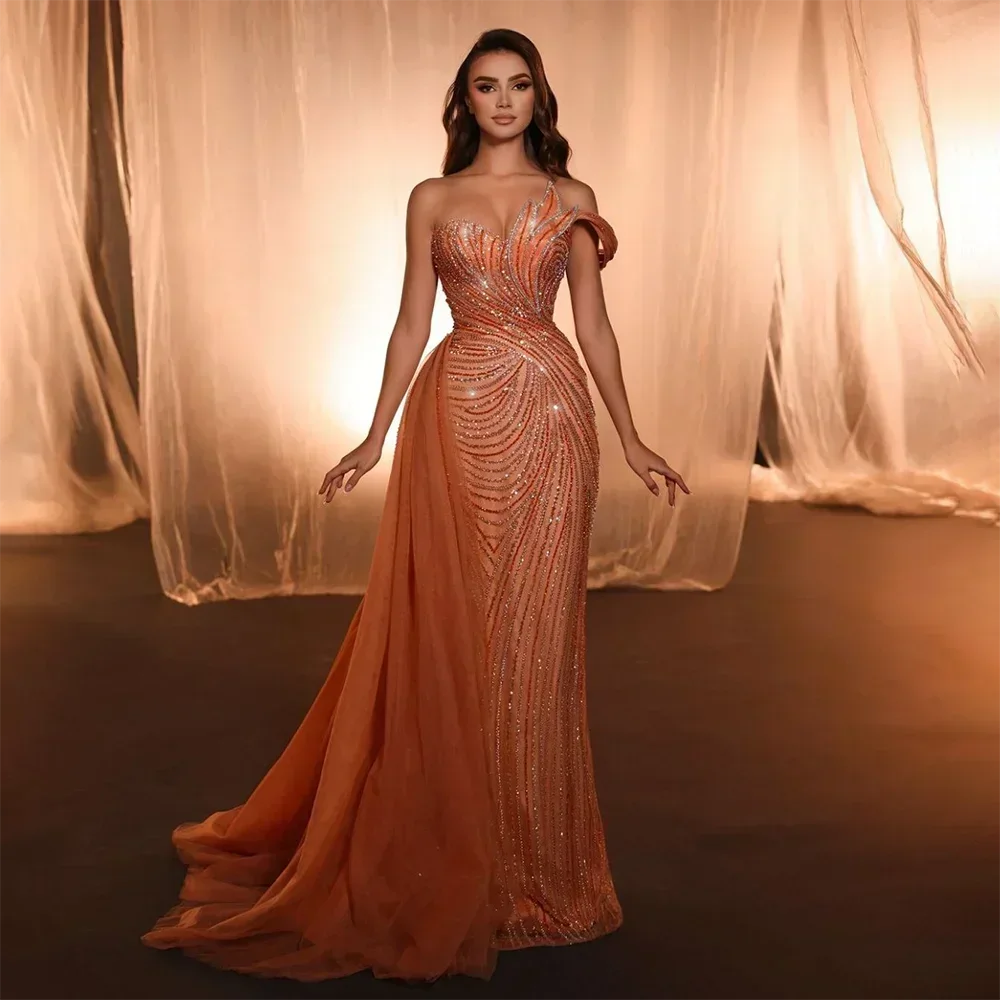 2025 Arabic Yellow Boat Neck Luxury Dubai Evening Gown A-Line Elegant Beaded Dress for Women's Party LA72661 main image 1