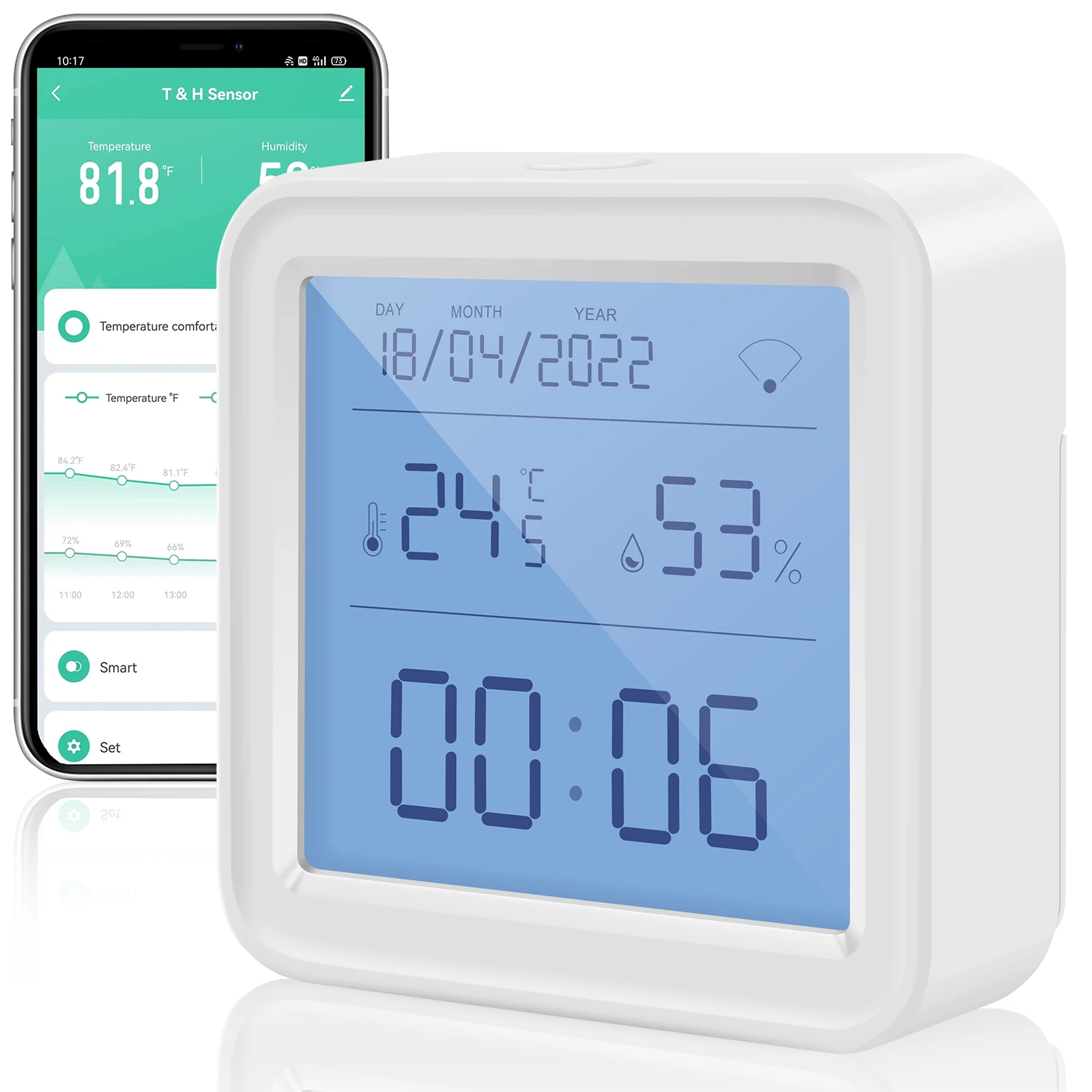 

WiFi Thermometer Hygrometer with LCD Backlight Accurate Digital Temperature Hygrometer with Alarm Support App Voice Control