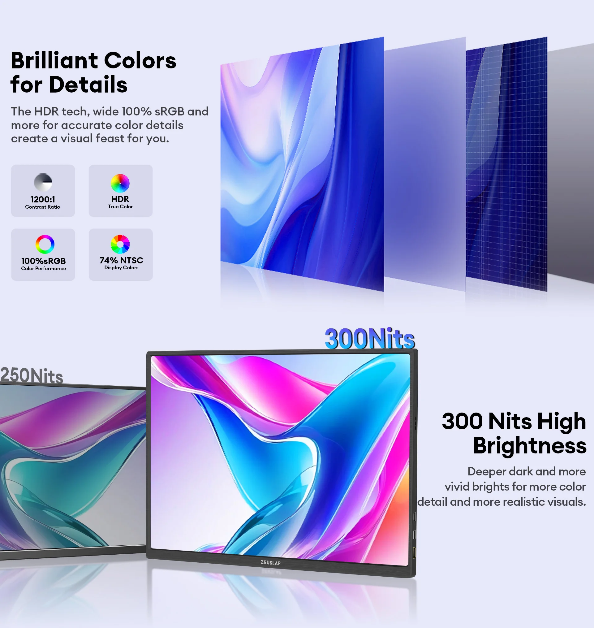 Portable Touch Screen Monitor 16 Inch IPS Panel Travel Display with USB Type-C & HDR10