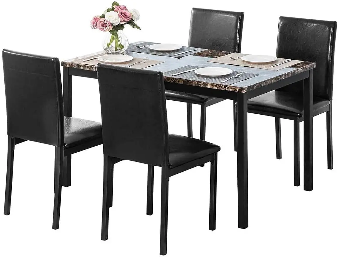 

XCYDKLGG Dining Table Set for 4, 5 Pieces Faux Marble Dining Set Kitchen Table and Chairs with 4 Leather Upholstered Chairs