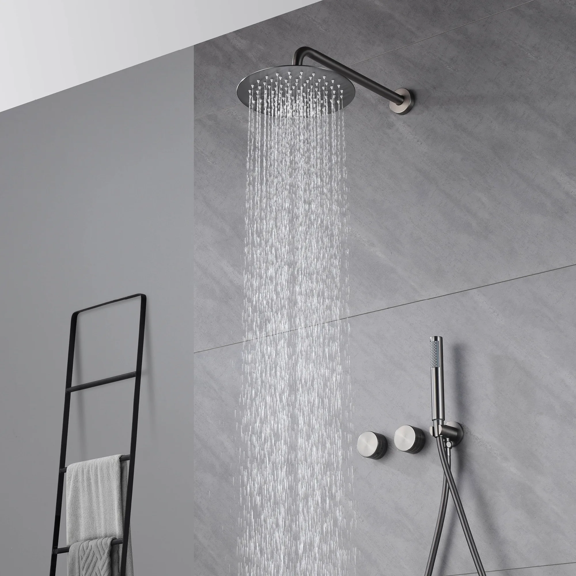 Luxury gun gray brass bathroom shower system concealed design dual handle cold and hot dual control dual function Shower Set 2