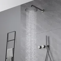 Luxury gun gray brass bathroom shower system concealed design dual handle cold and hot dual control dual function Shower Set 2