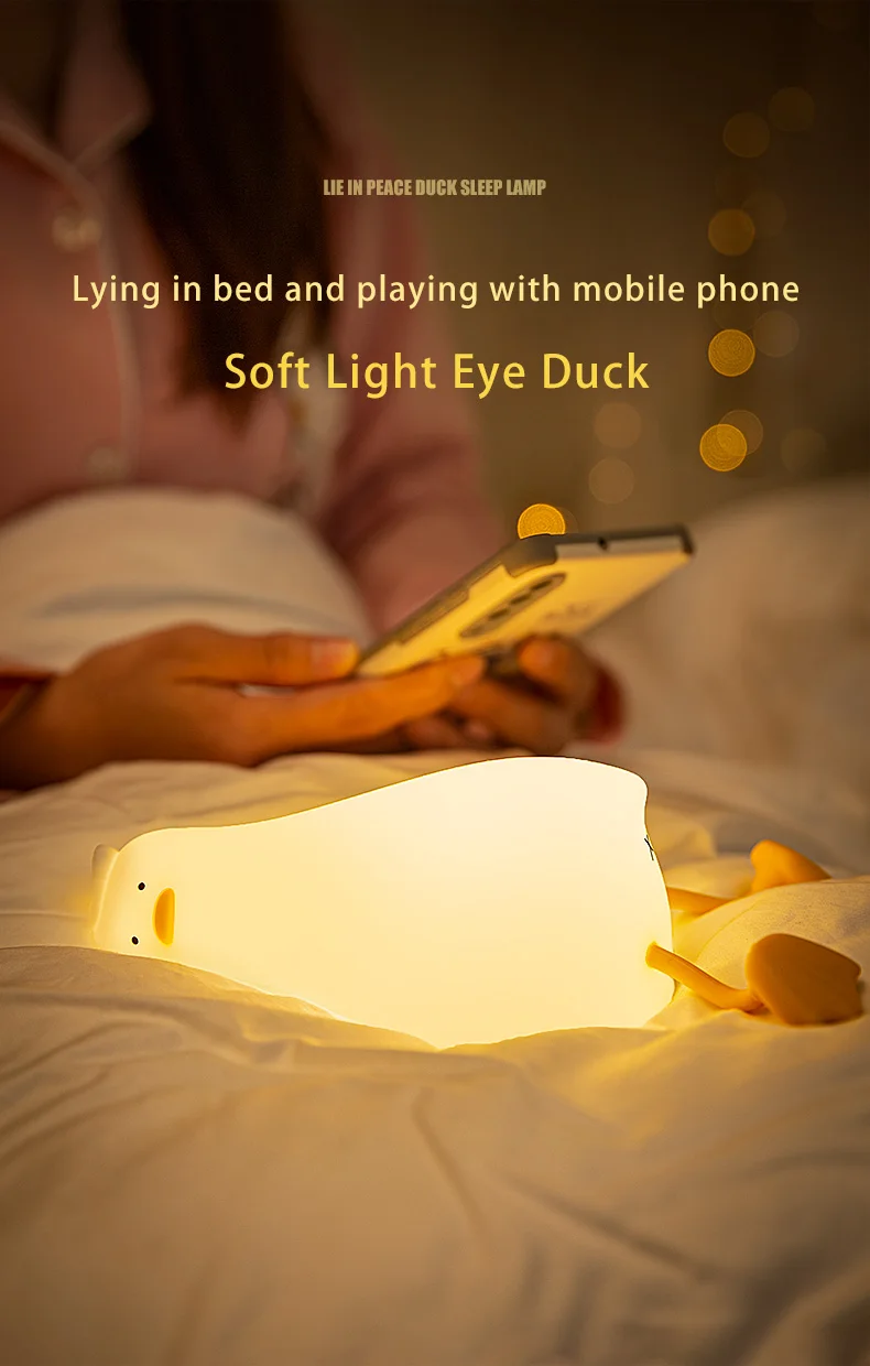 Duck Rechargeable Led Night Light Pat Silicone Lamp Bedside Cartoon Cute Nightlights For Home Room Decor