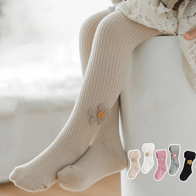 Kids Girls Cotton Tights Princess Flower Baby Girls One-Piece Pantyhose Children Spring Autumn Warm Legging Pants Lace Stocking