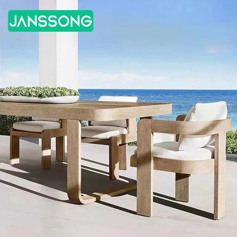 Creative Outdoor Solid Wood Sofa Villa Courtyard Anti Corrosion Furniture Combination Garden Outdoor Teak Waterproof Sofa Couch