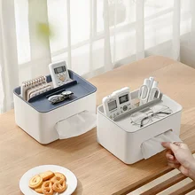 

Tissue Boxes Multifunctional Tissue Box Cover Napkin Holder Home Office Remote Control Storage Wipes Case Desk Organizer