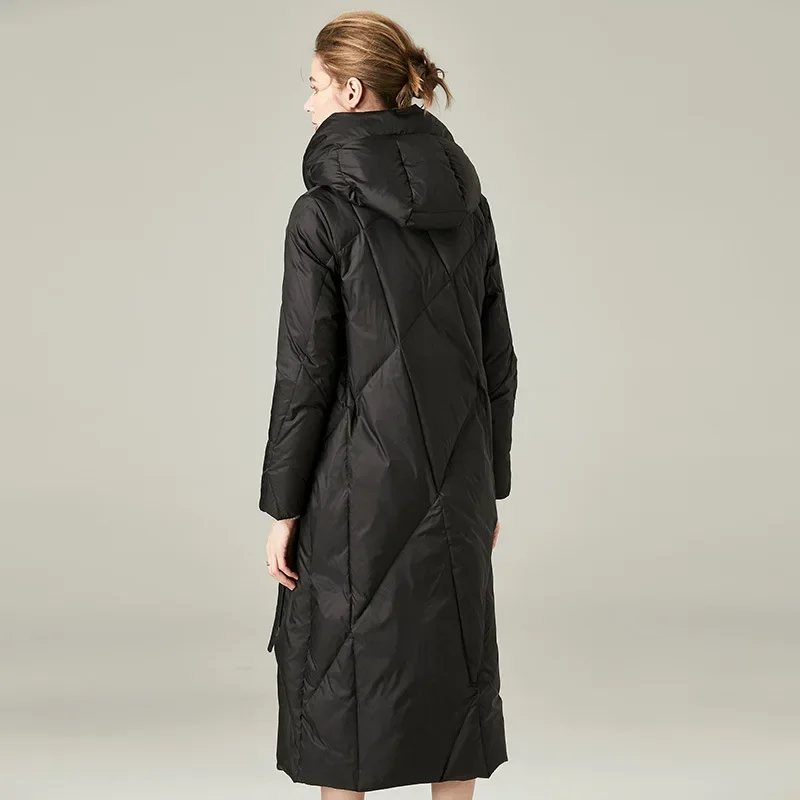 Down jacket women's long knee length 2023 autumn/winter new thickened white duck down outdoor cold down jacket