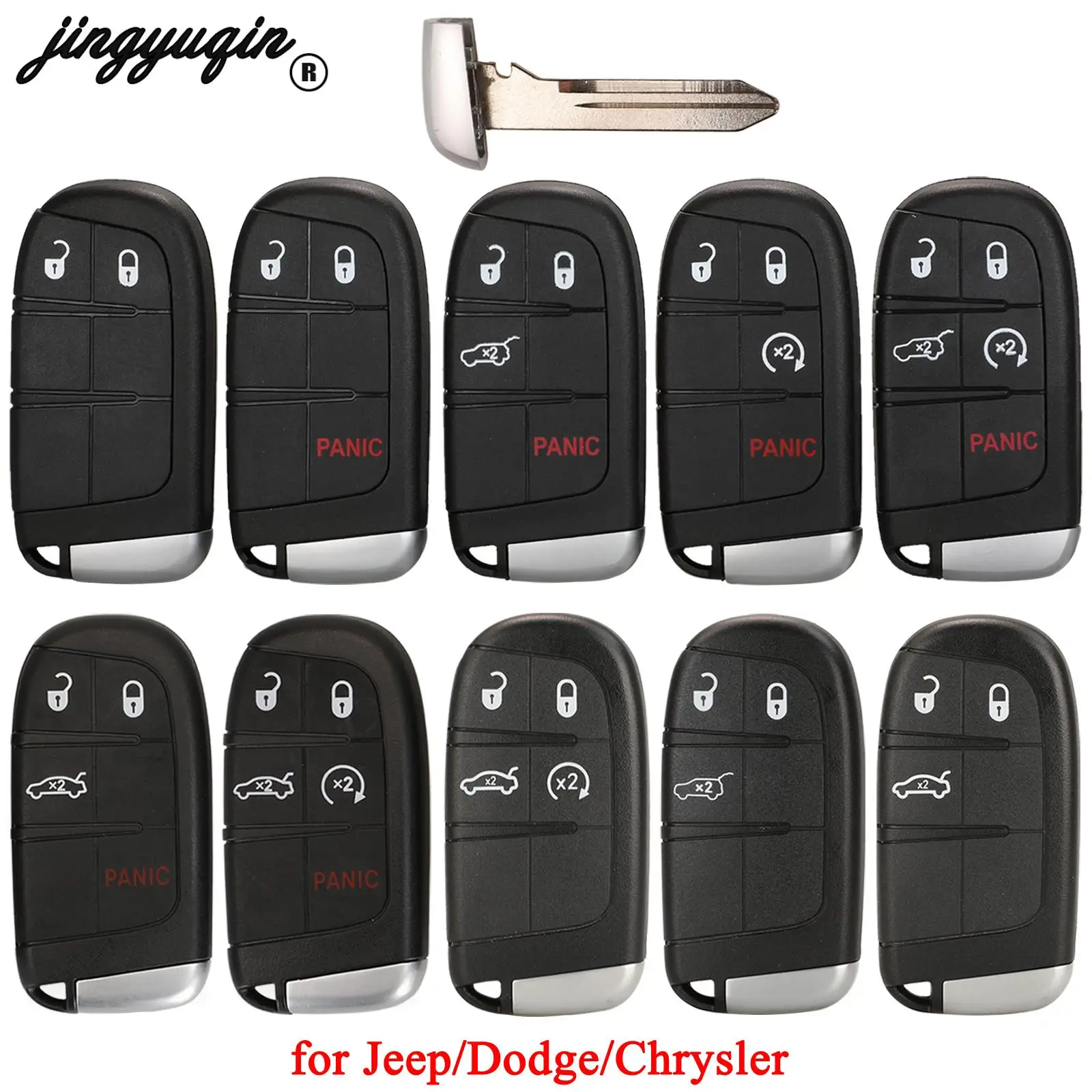 

jingyuqin For Jeep Grand Cherokee Dodge Ram 1500 Journey Charger Dart Challenger Durango Chrysler 300 Remote Key Shell 2/3/4/5BT