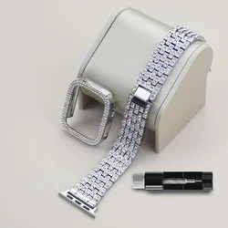 Elegant Diamond Watch Band and Glossy Case Set - Stylish Strap with Protective Cover - 40mm Series 4 5 6 SE (Silvery)