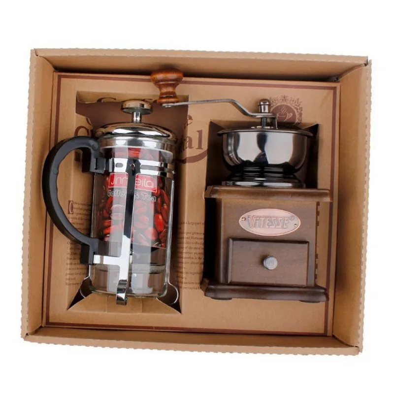 S2c4ce679e00d4e978aa55635c72d894aY Portable Coffee Maker Travel Manual Easy Coffee Grinder Coffee Pot Percolator Set
