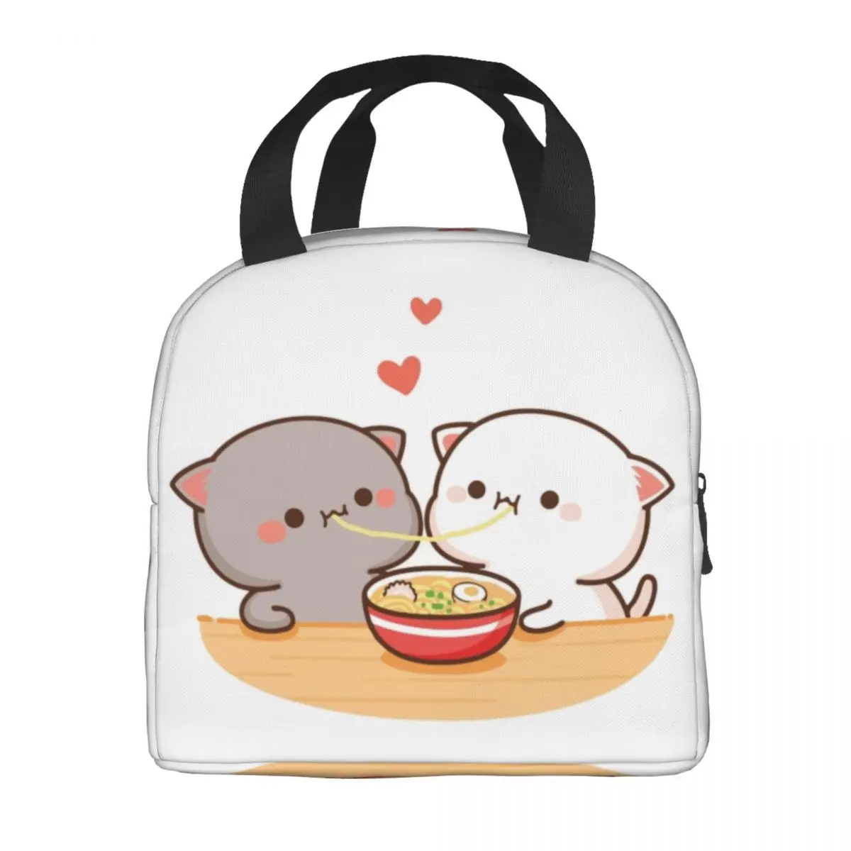 Peach And Goma Mochi Cat Eating Ramen Thermal Insulated Lunch Bags Women Resuable Lunch Container Outdoor Storage Food Box