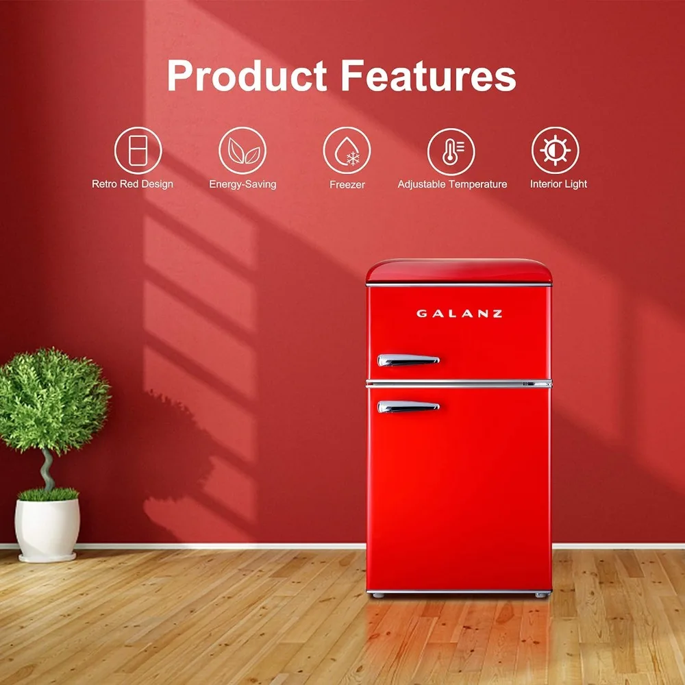 Retro Compact Refrigerator with Freezer Mini Fridge with Dual Doors, Adjustable Mechanical Thermostat, 3.1 Cu Ft, Red