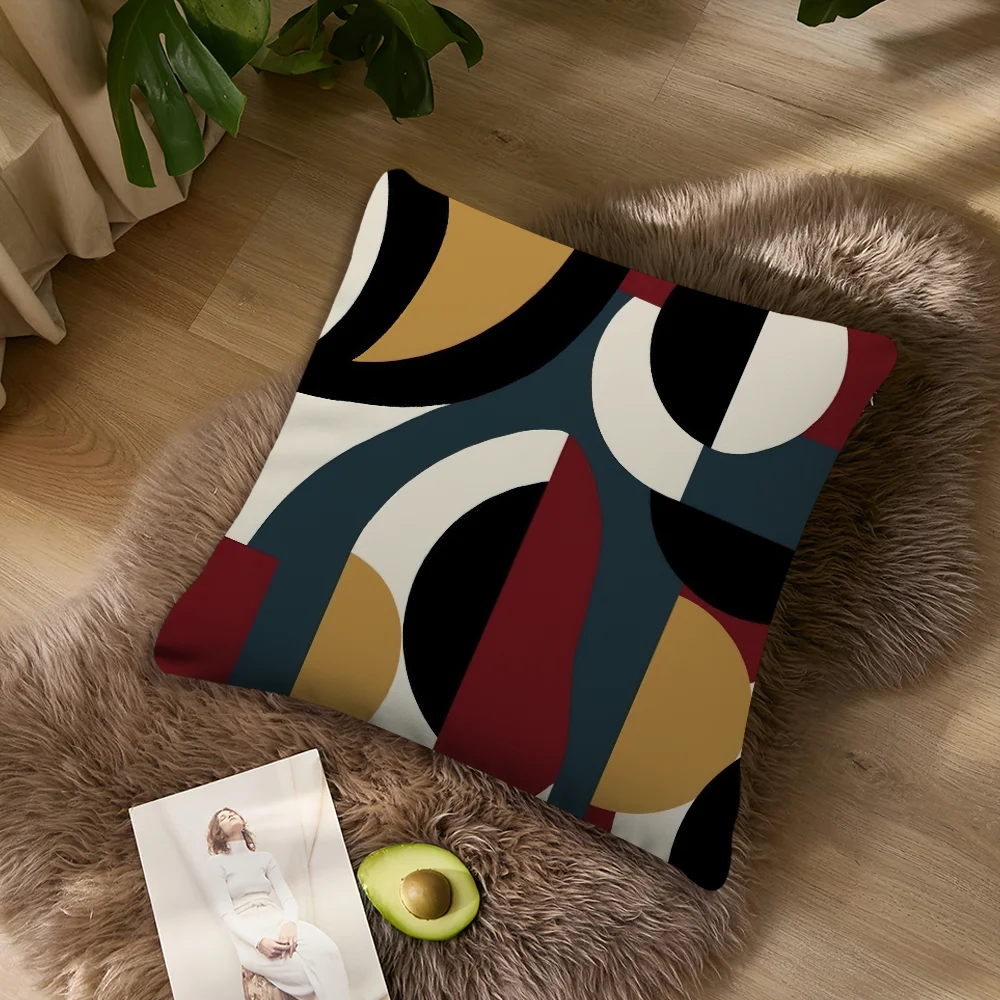 Bunter abstrakter geometrischer Muster-Kissenbezug, Wohnzimmer-Akzent, Couch-Rückenstütze, quadratisch, Lounge, erholsamer Nickerchenbegleiter ﻿ – Detail 2