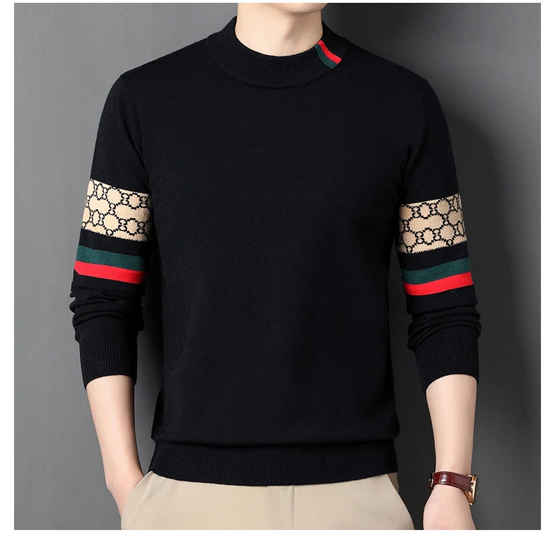 Leichter, luxuriöser, brandneuer Trend-Herrenpullover, gestrickt, modisch, Jacquard, weicher, bequemer, lässiger Rundhalspullover, hochwertiges Oberteil – Detail 17