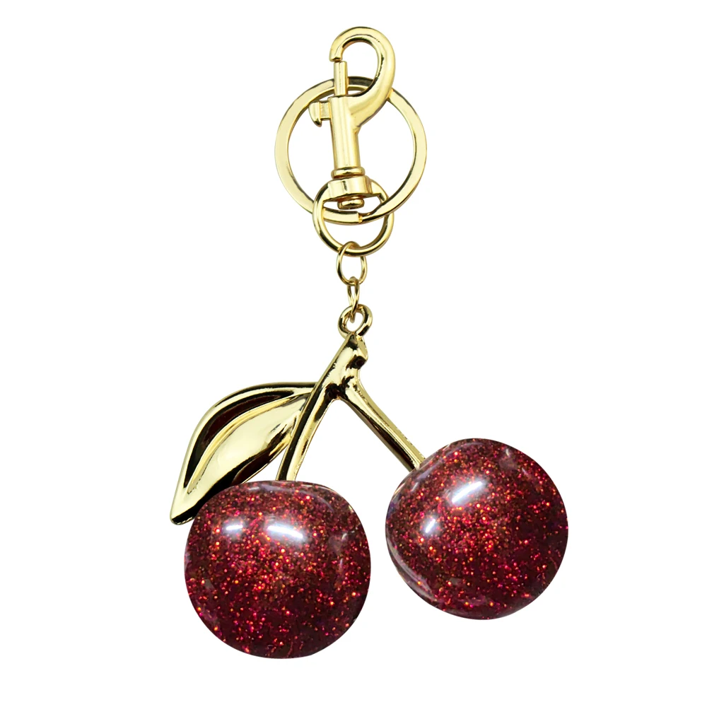 Llavero Con Dije De Cereza Para Bolso / Dije De Cereza Dorado