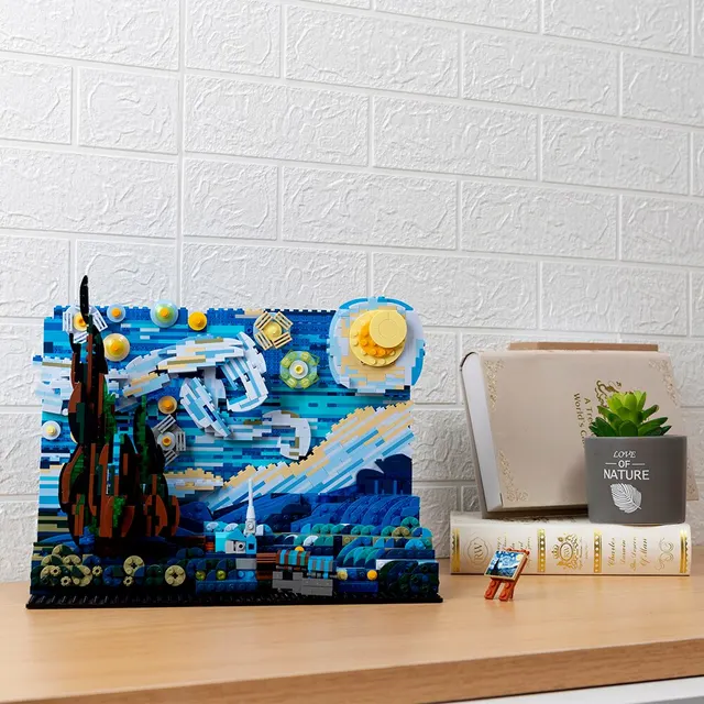 Creative Famous Painting Building Block Art Novelty and Quirky Assemblies Mosaic Starry Night Home Decoration Model Bricks Kit 1