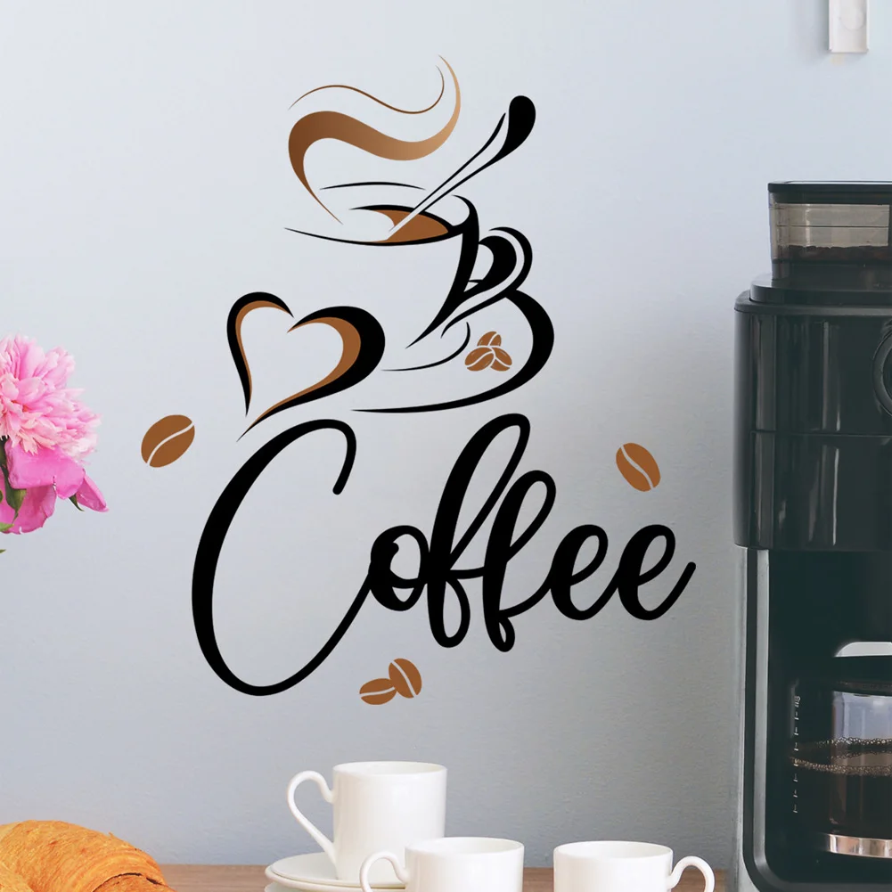 Wall Stickers Coffee Cup Mural For Kitchen Home Living Room Restaurant Cafe Decor