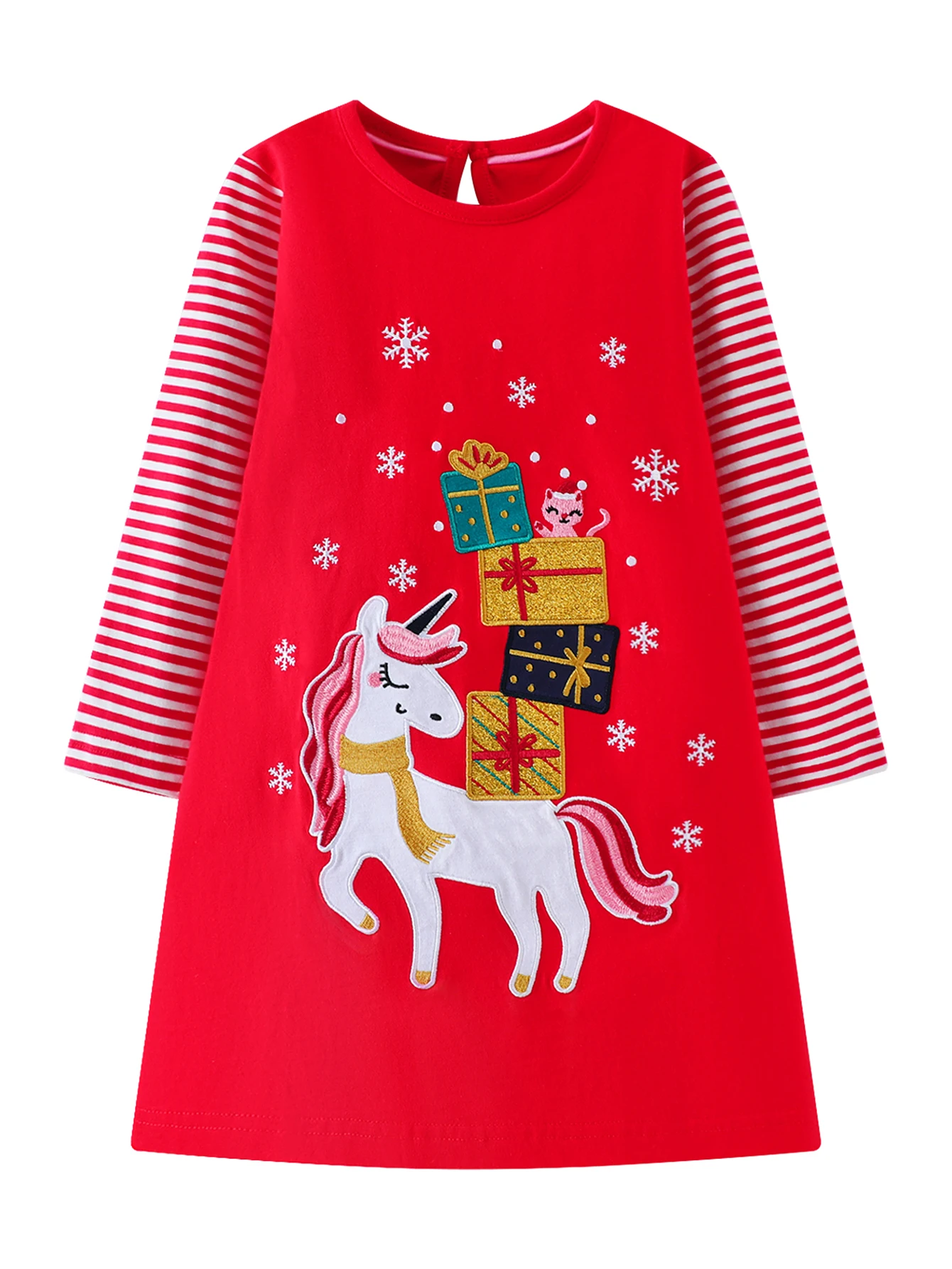 Robe De Noël Fille Manches Longues – Imprimé Cerf, Douce Et Chaude, Parfaite Pour Les Fêtes