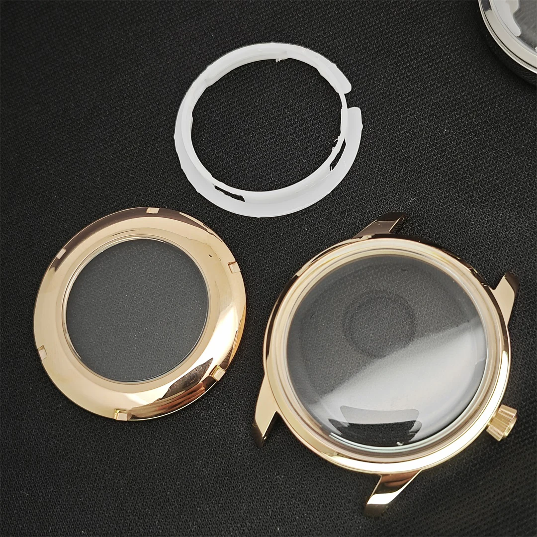Elegant Silver Rose Gold Steel Cocktail Watch Case with Arch Glass