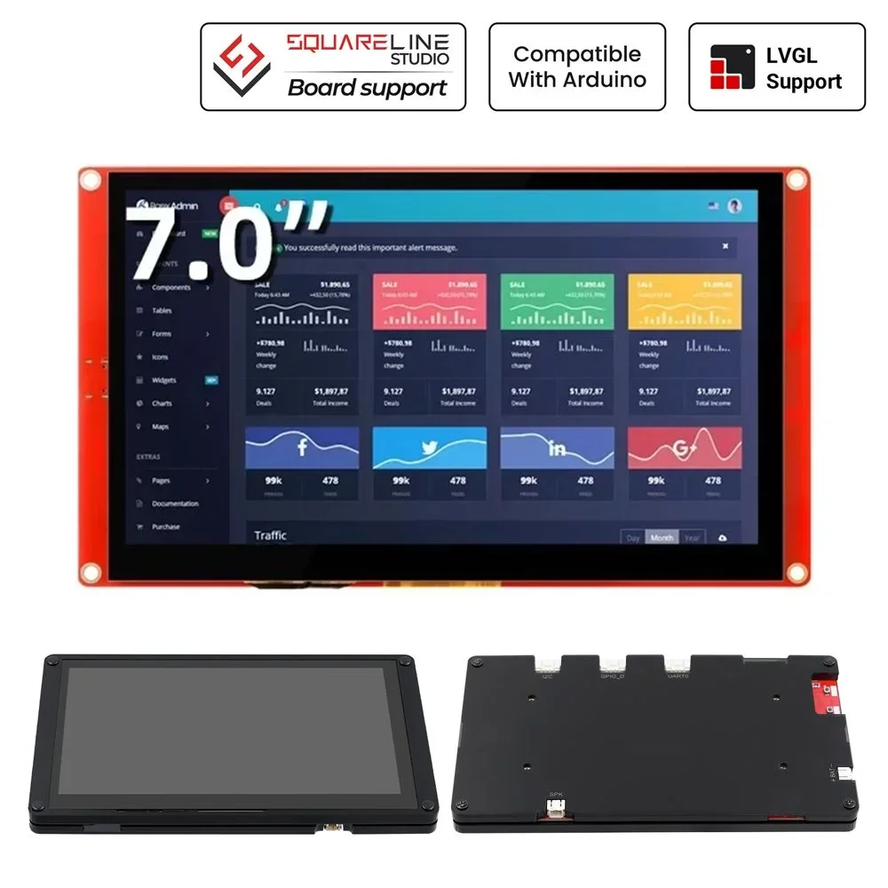CrowPanel- ESP32 7.0 인치 800x480 해상도 HMI 터치 스크린 TFT-LCD 스마트 디스플레이 모듈(Arduino/LVGL 학습 포함)