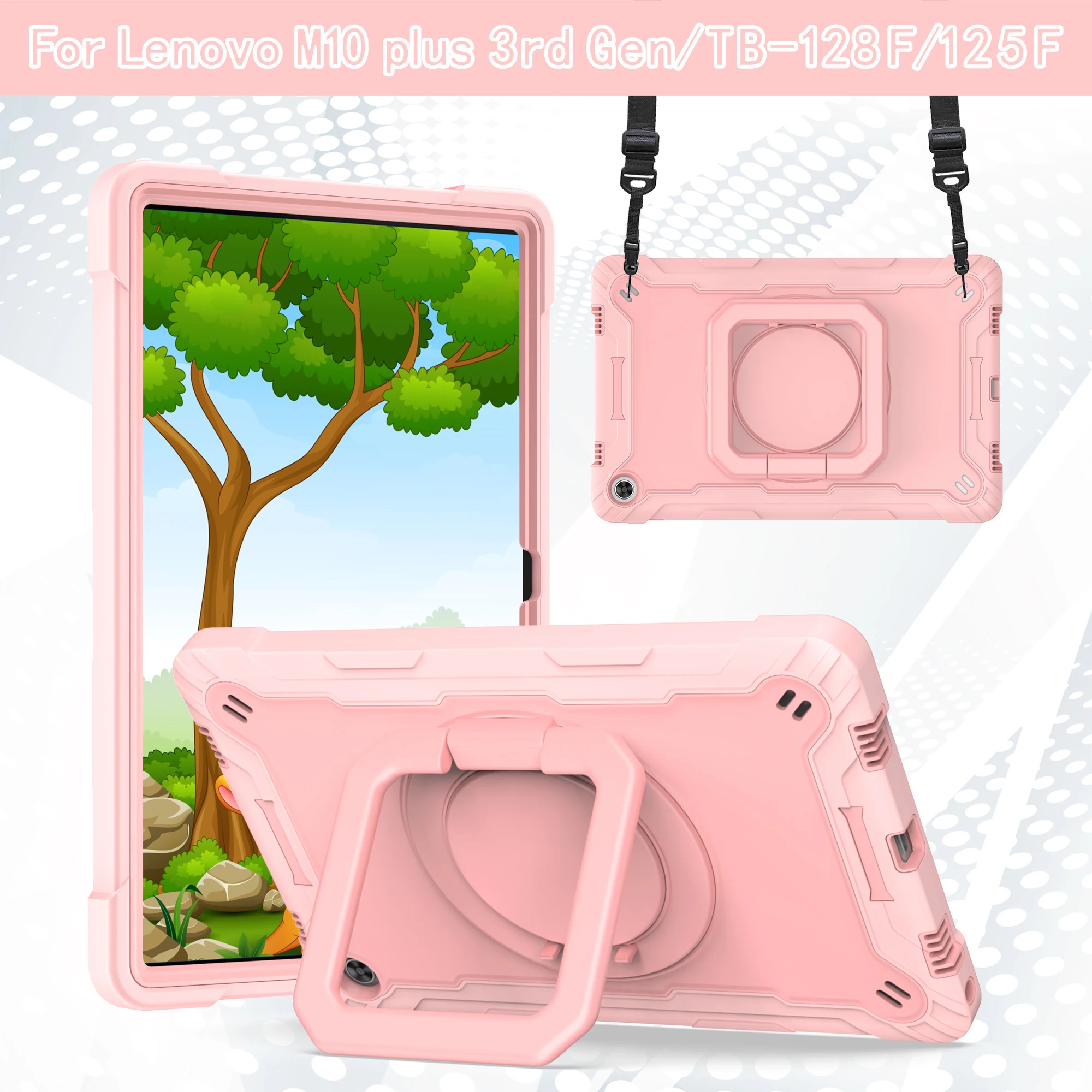 Durable 360° Swivel Stand Tablet Case with Shoulder Straps, Drop & Shockproof Design