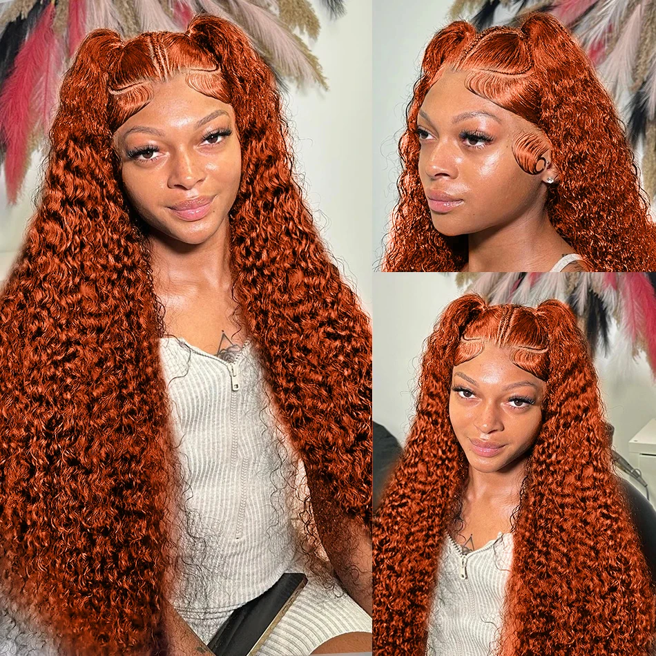 Lace Front Wigs Human Hair Wig 250% 30 40 Curly Ginger Orange 13x6 Lace Front Human Hair Wigs 13x4 Lace Frontal Wig Deep Wave Brazilian Remy Hair Wig