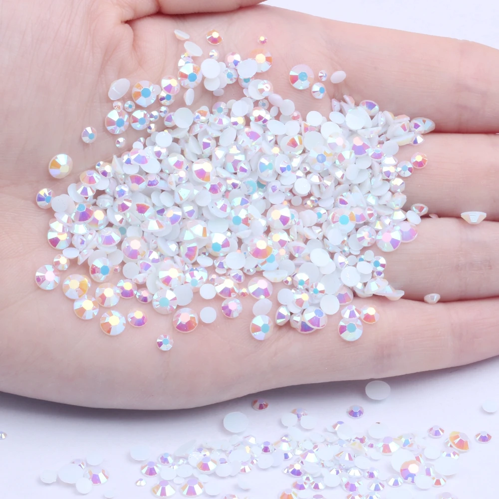 

White AB Non Hotfix Resin Rhinestones 2mm 3mm 4mm 5mm 6mm Round Glue On Stones For 3D Nails Art DIY Decoration