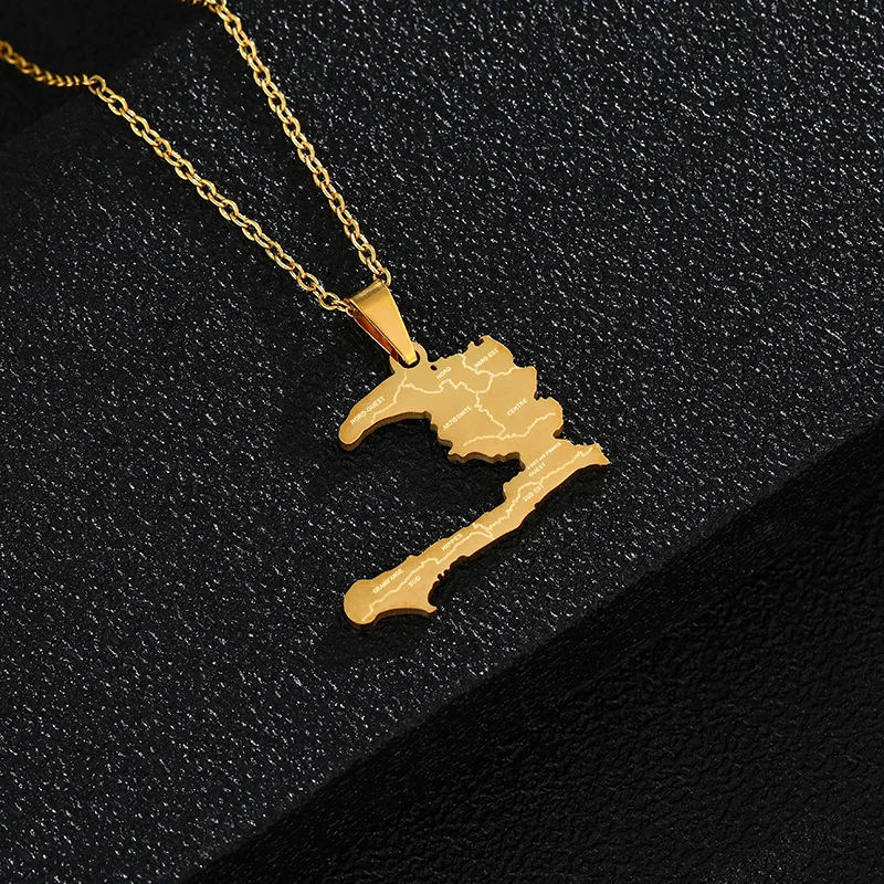 2024 New fashion stainless steel Haiti map pendant necklace temperament all-match titanium steel couple necklace gift for men an