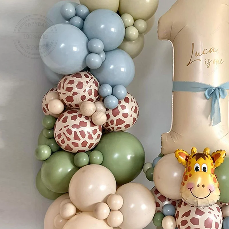미니 정글 동물 풍선, 기린 호일 풍선, 어린이 생일 베이비 샤워 파티 장식 용품, 40 인 숫자 풍선