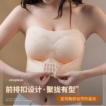 Plus Size Front Button Underwear Women's Non-Steel Ring Bras Sexy Fitted Top Gathering Sports Comfort Seamless Tank Tops 5XL 6XL 1