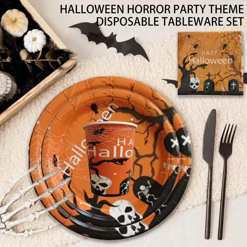 Halloween Tableware Halloween Theme Party Supplies Happy Tableware Set Paper Plates Cups And Napkins For