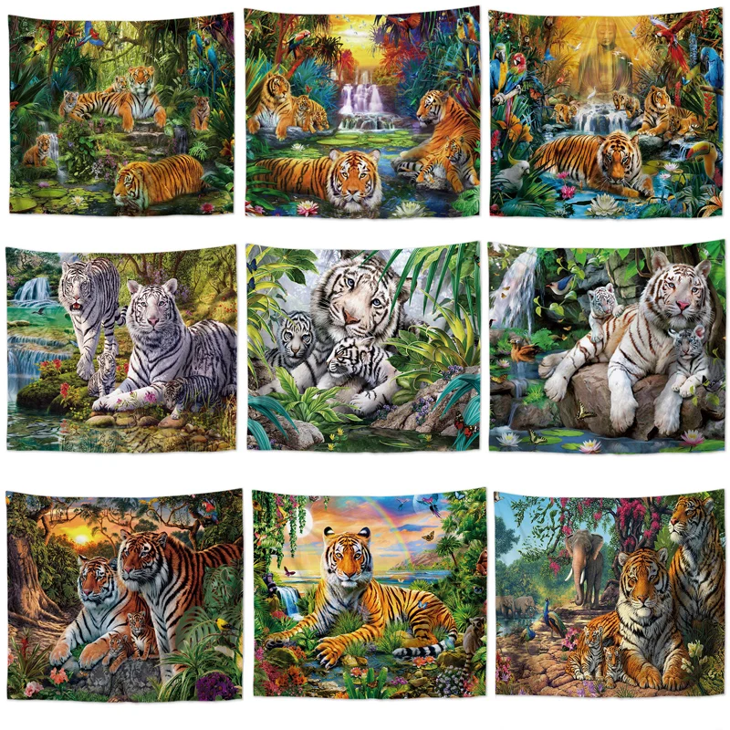 

Forest Tiger Pattern Living Room Tapestry Bedroom Background Wall Hanging Tatami Bedside Art Decor