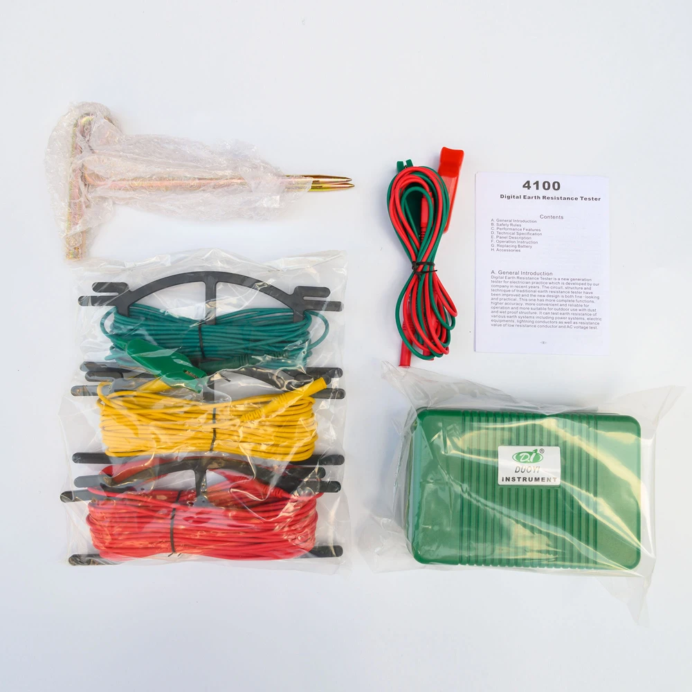 DY4100 Digital Earth Ground Tester - LCD Display Megohmmeter With Testing Cables & Accessories