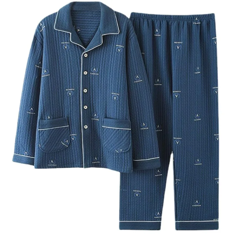 2024 New Pajamas Men's Spring Autumn Thickened Cotton Sleepwear Winter Thin Padded Air Cotton Sandwich Homewear Men's Loungewear