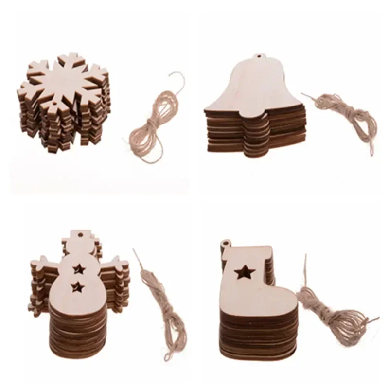 10pcs Unfinished Wooden Christmas Ornaments Blank Xmas Tree Hanging Wood Slices for Kids DIY Art Crafts, Christmas DIY Wood