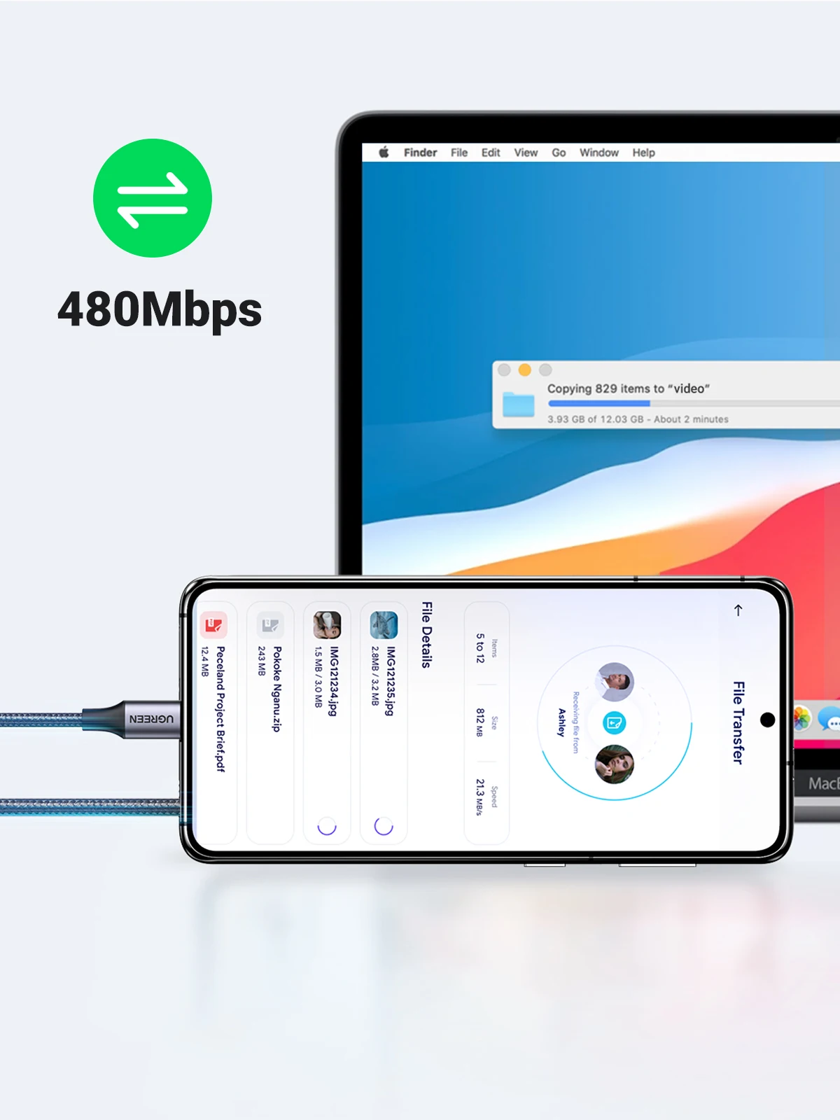 High-Speed USB-C to USB-C Charging Cable, 100W Power Delivery, 3A Fast Charging